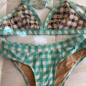 O'Neill Teal and White Checkered Bikini